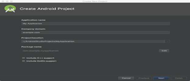 /></figure>
<!-- /wp:image -->


<!-- wp:list -->
<ul><li>Open the android studio</li><li>Select create a new project</li><li>Insert your application name, company domain(if any) and the location of the project press on next and then finish.</li></ul>
<!-- /wp:list -->


<!-- wp:paragraph -->
<p><strong>Step 2:</strong> After creating the new android studio project, you will be displayed XML file and a java file corresponding to it.</p>
<!-- /wp:paragraph -->


<!-- wp:paragraph -->
<p><strong>Step 3:</strong></p>
<!-- /wp:paragraph -->


<!-- wp:image {