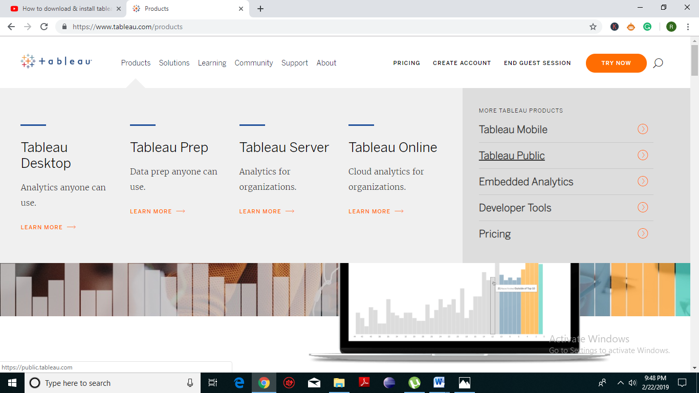 Under Products click on Tableau public