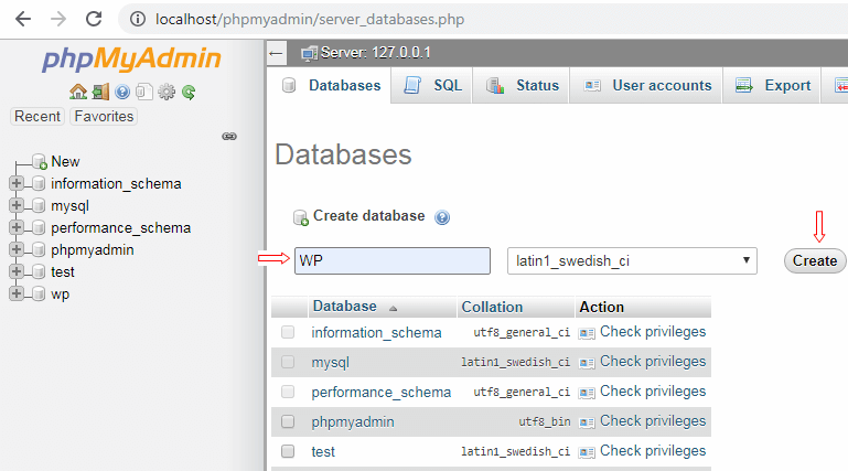 Click on Database tab