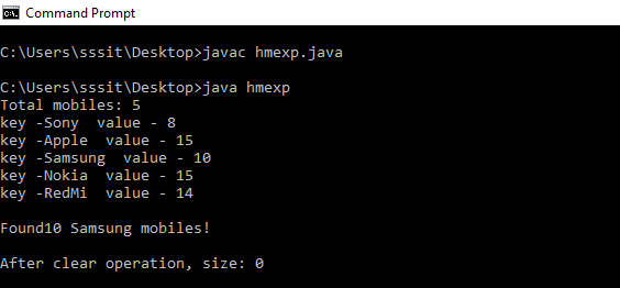 program of HashMap in Java
