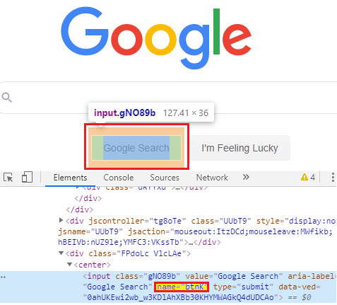  specific codes used in the development of the Google search button