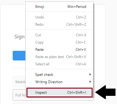Full name Text box and click on the Inspect Element