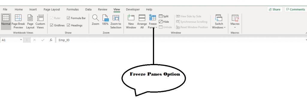 Under the ribbon tab, click on Freeze Panes option.