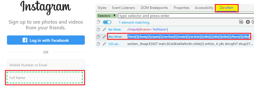 XPath of the full name text box