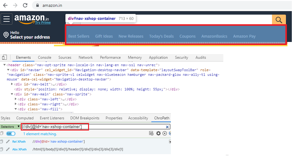  notice the div tag is located on the developer tool console window.