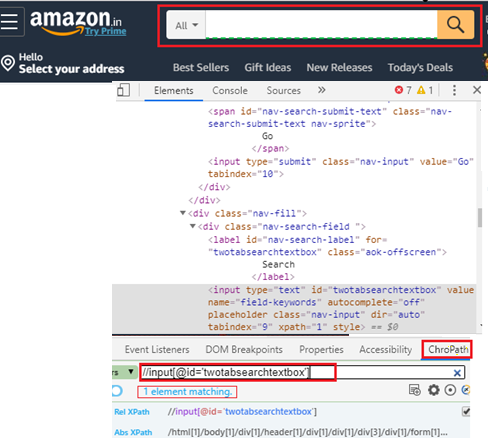relative XPath for the Amazon Search button.