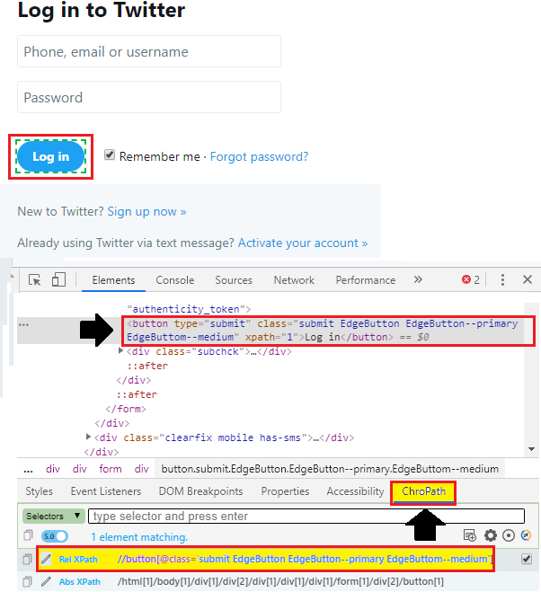 relative XPath of the Login button