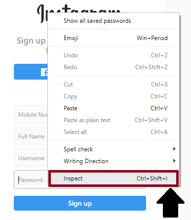 right-click on the password Text box