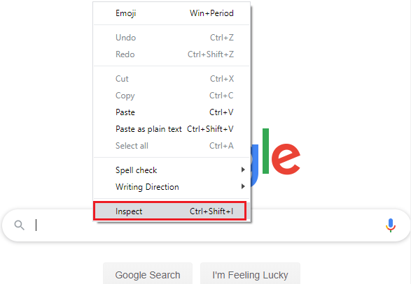 select the Inspect element field.