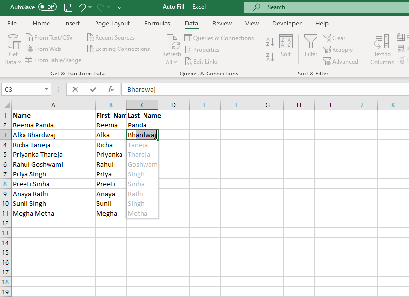 you will notice Excel is automatically suggesting the other values for you. 