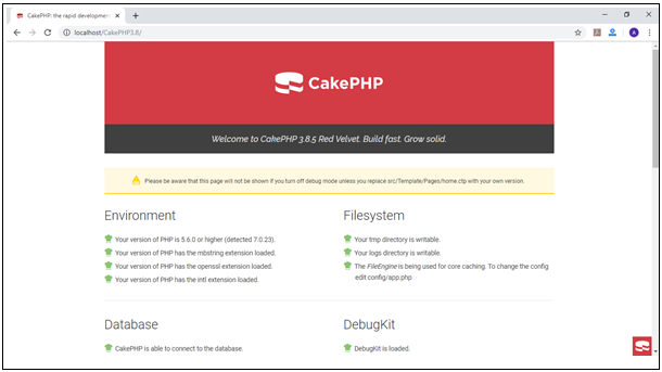 CakePHP software has successfully installed