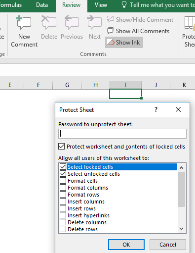 Data Protection to the Worksheet