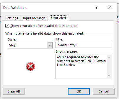 user for wrong or invalid entry.