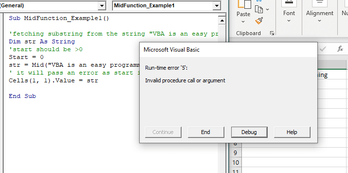 Excel VBA Mid Function