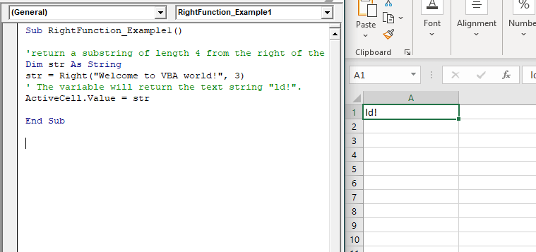 Excel VBA Right Function