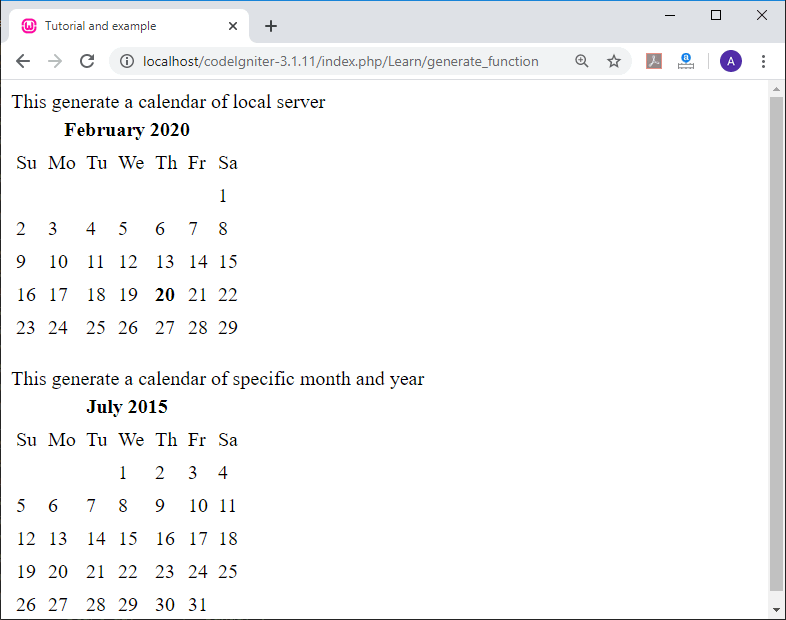 CodeIgniter Calendaring Library
