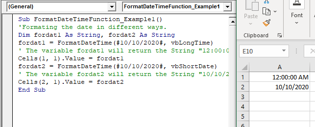 VBA FormatDateTime Function