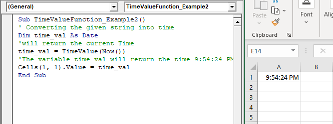 VBA TimeValue Function