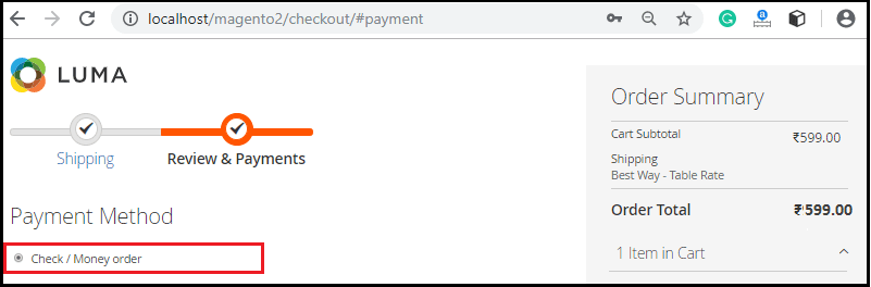 Setup Check Money Order Payment Method in Magento