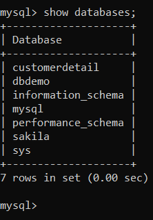 mysql> show databases;