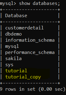 mysql> show databases;