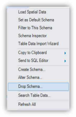 Click on the respective schemas to delete. Right-click on the database or schema